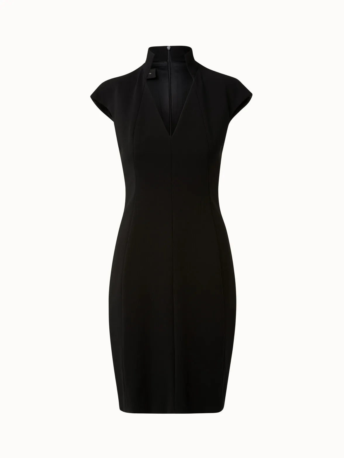 Wool Double-Face V-Neck Dress with Stand-Up Collar 