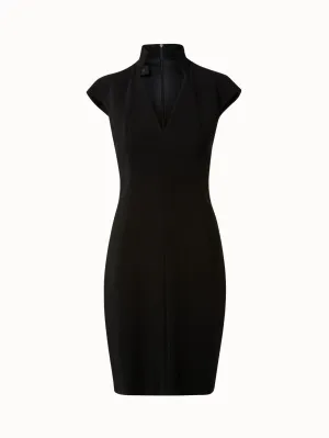 Wool Double-Face V-Neck Dress with Stand-Up Collar 