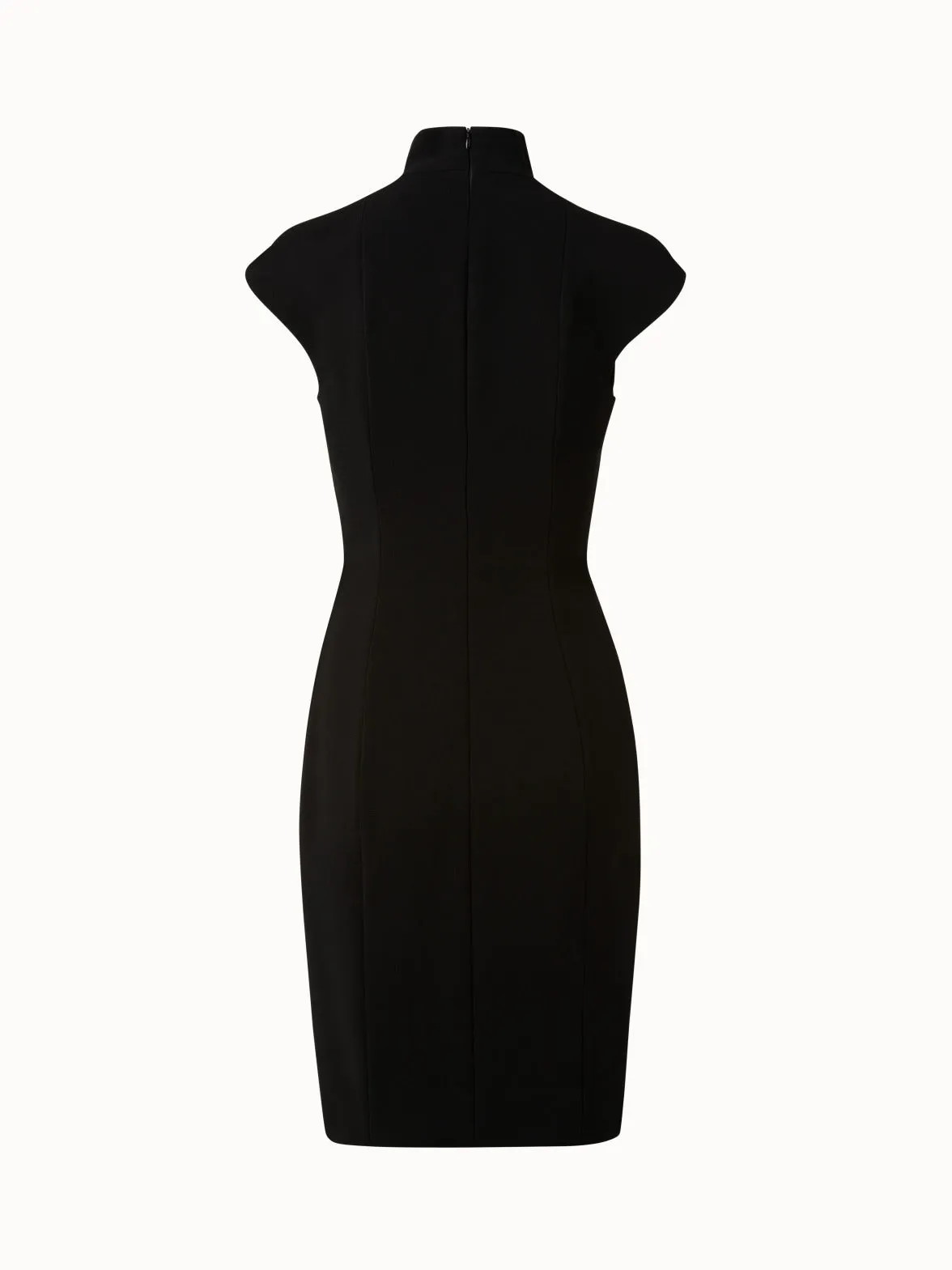 Wool Double-Face V-Neck Dress with Stand-Up Collar 