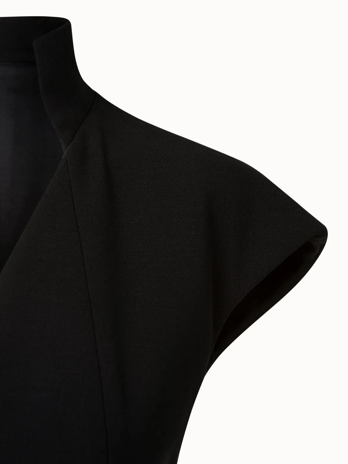 Wool Double-Face V-Neck Dress with Stand-Up Collar 