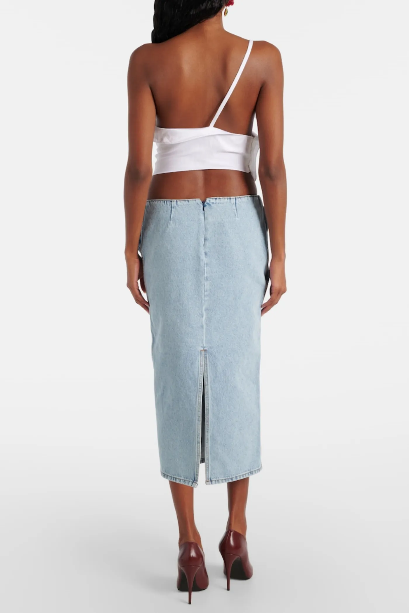 xaviera Floral Appliqu Denim Midi Skirt Gloria Lanvin