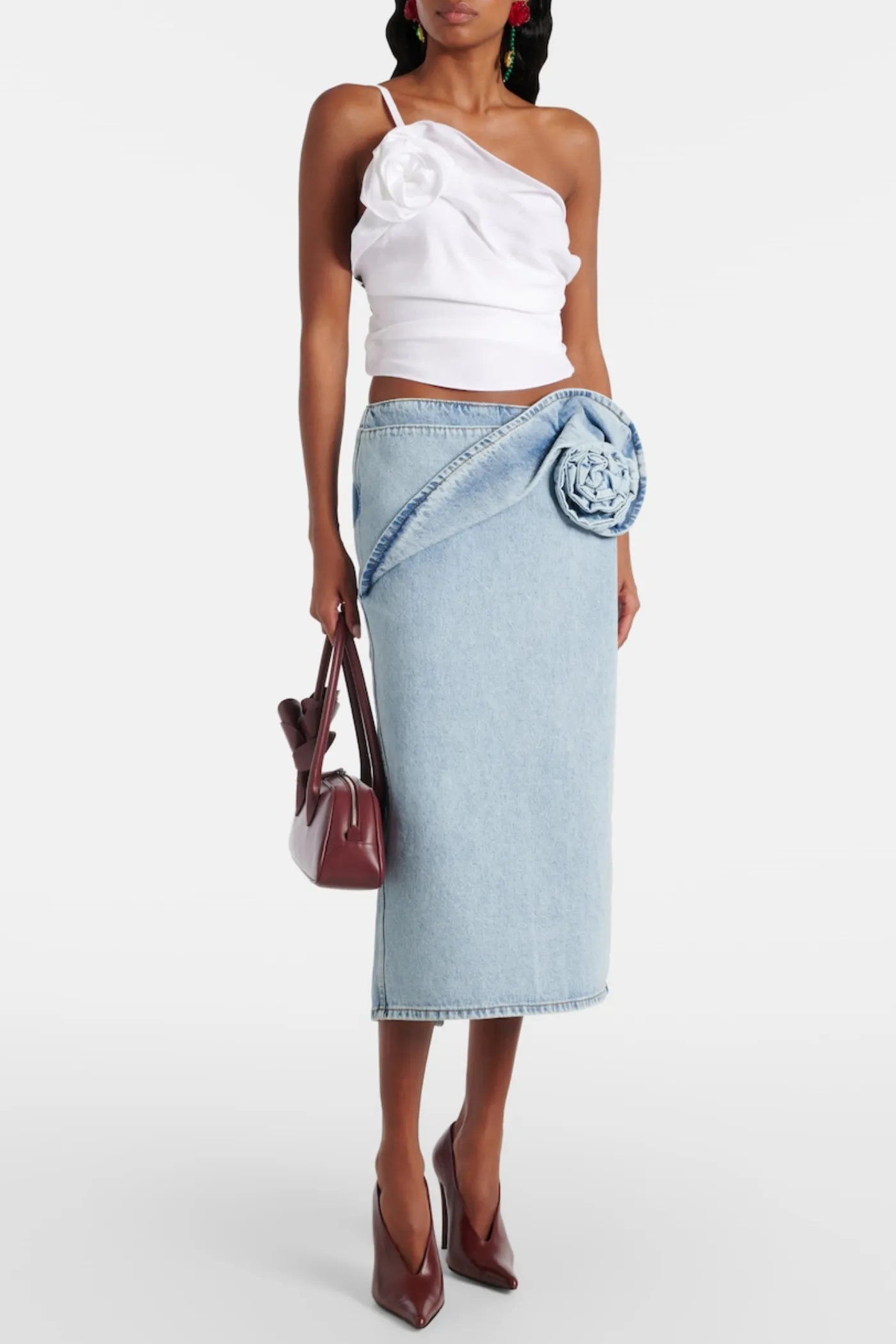 xaviera Floral Appliqu Denim Midi Skirt Gloria Lanvin