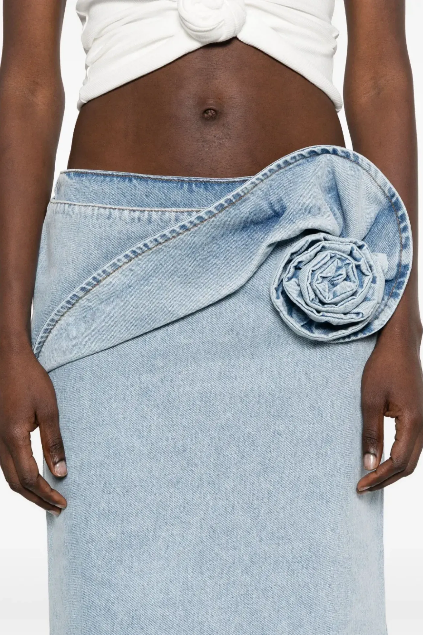 xaviera Floral Appliqu Denim Midi Skirt Gloria Lanvin