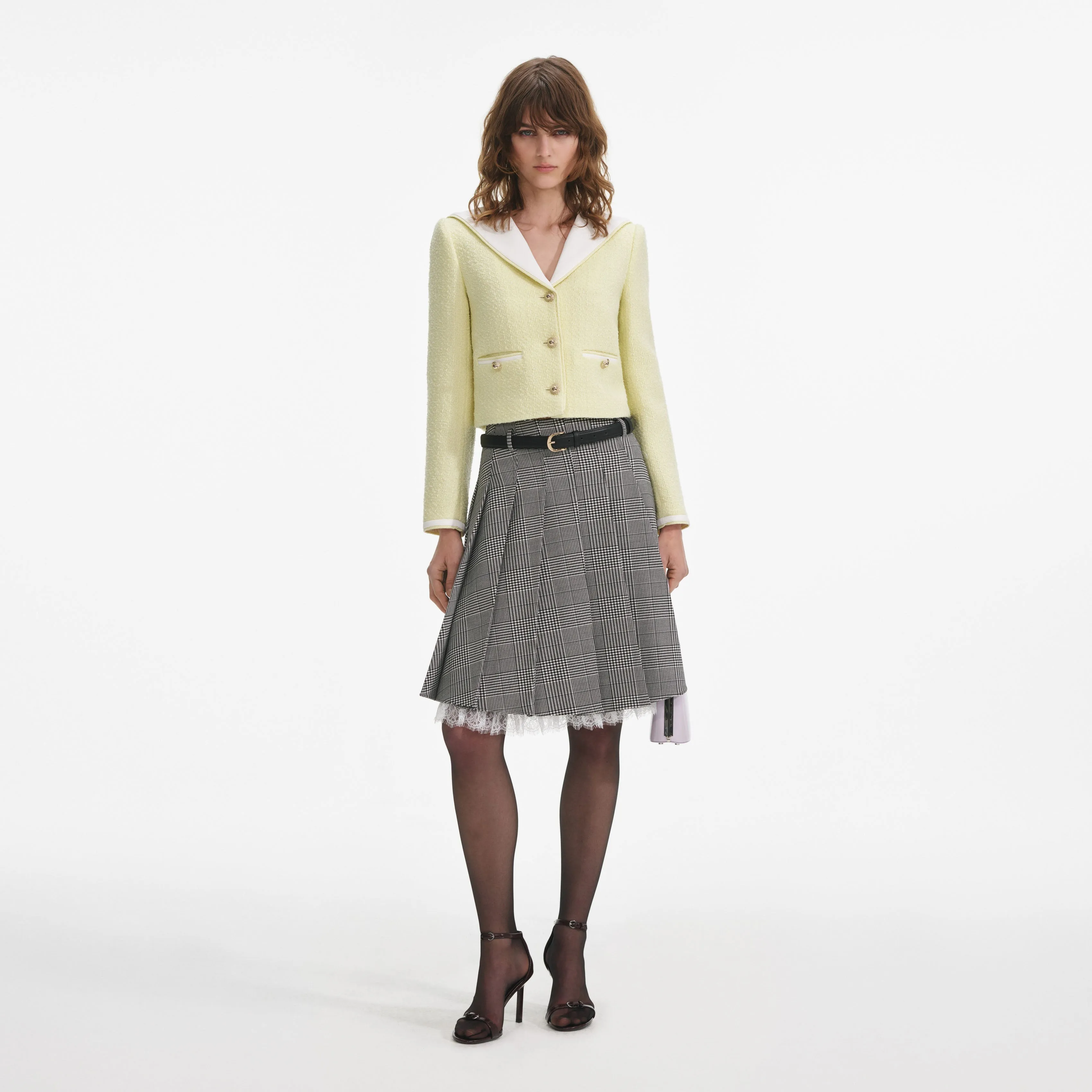 Yellow Boucle Contrast Collar Jacket Self Portrait
