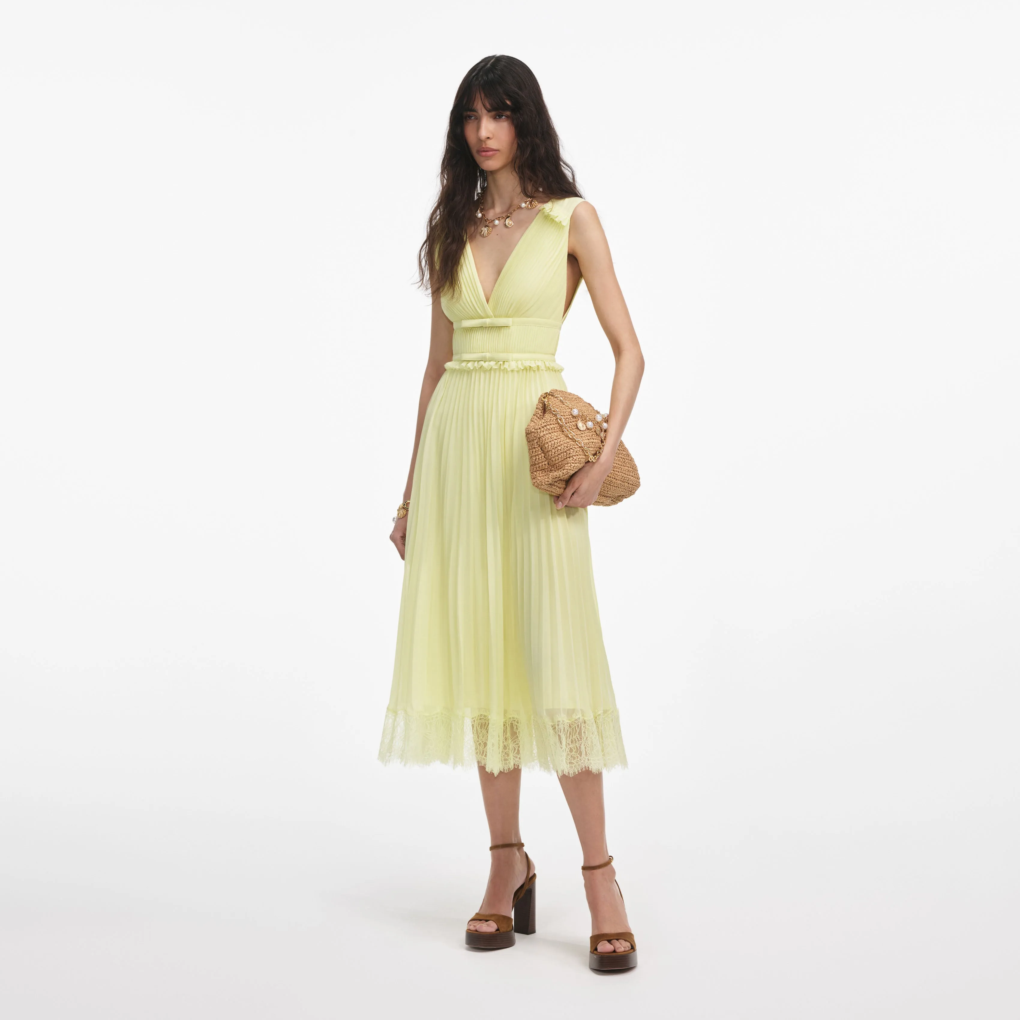 Yellow Chiffon Midi Dress Self Portrait