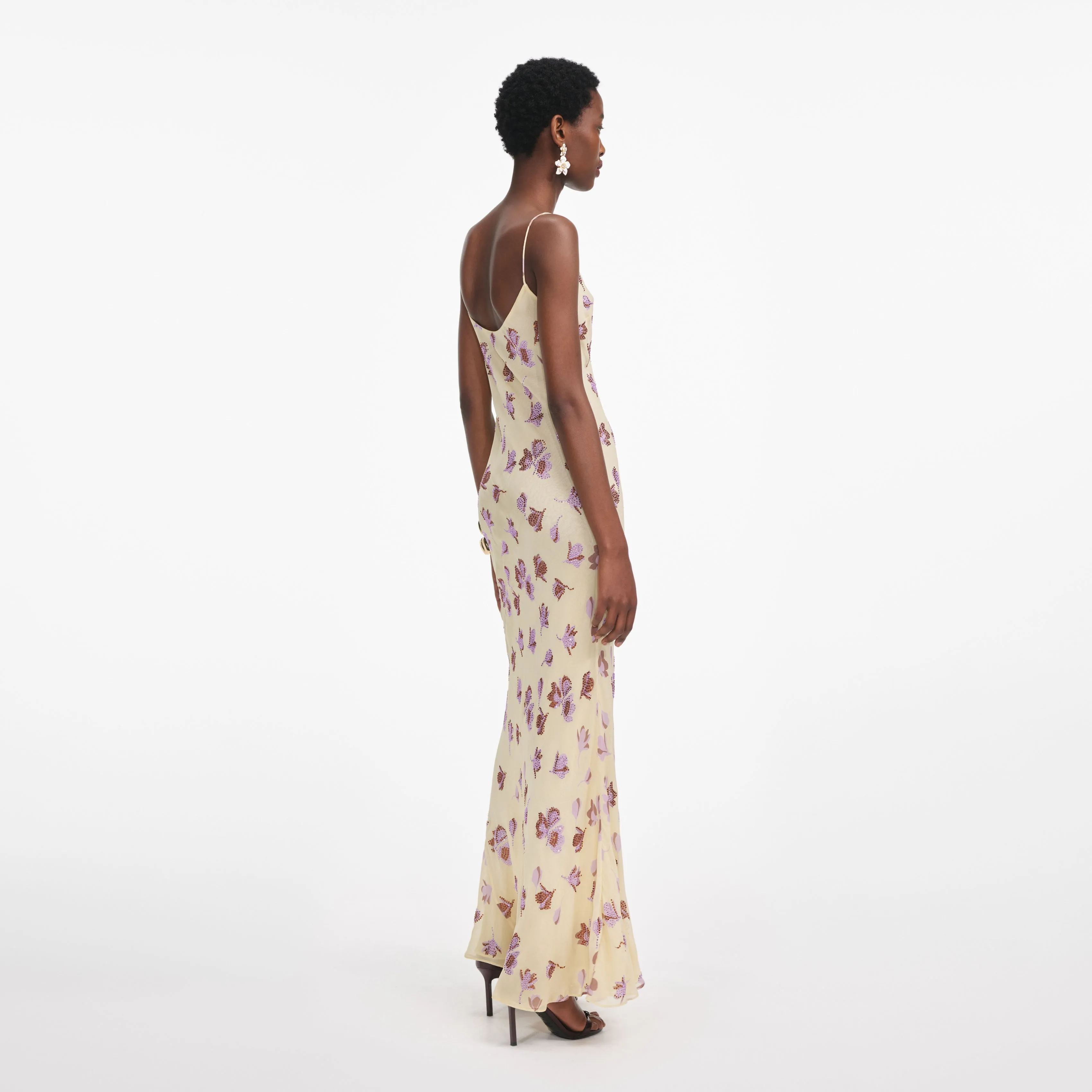 Yellow Floral Rhinestone Maxi Dress Self Portrait