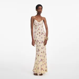 Yellow Floral Rhinestone Maxi Dress Self Portrait