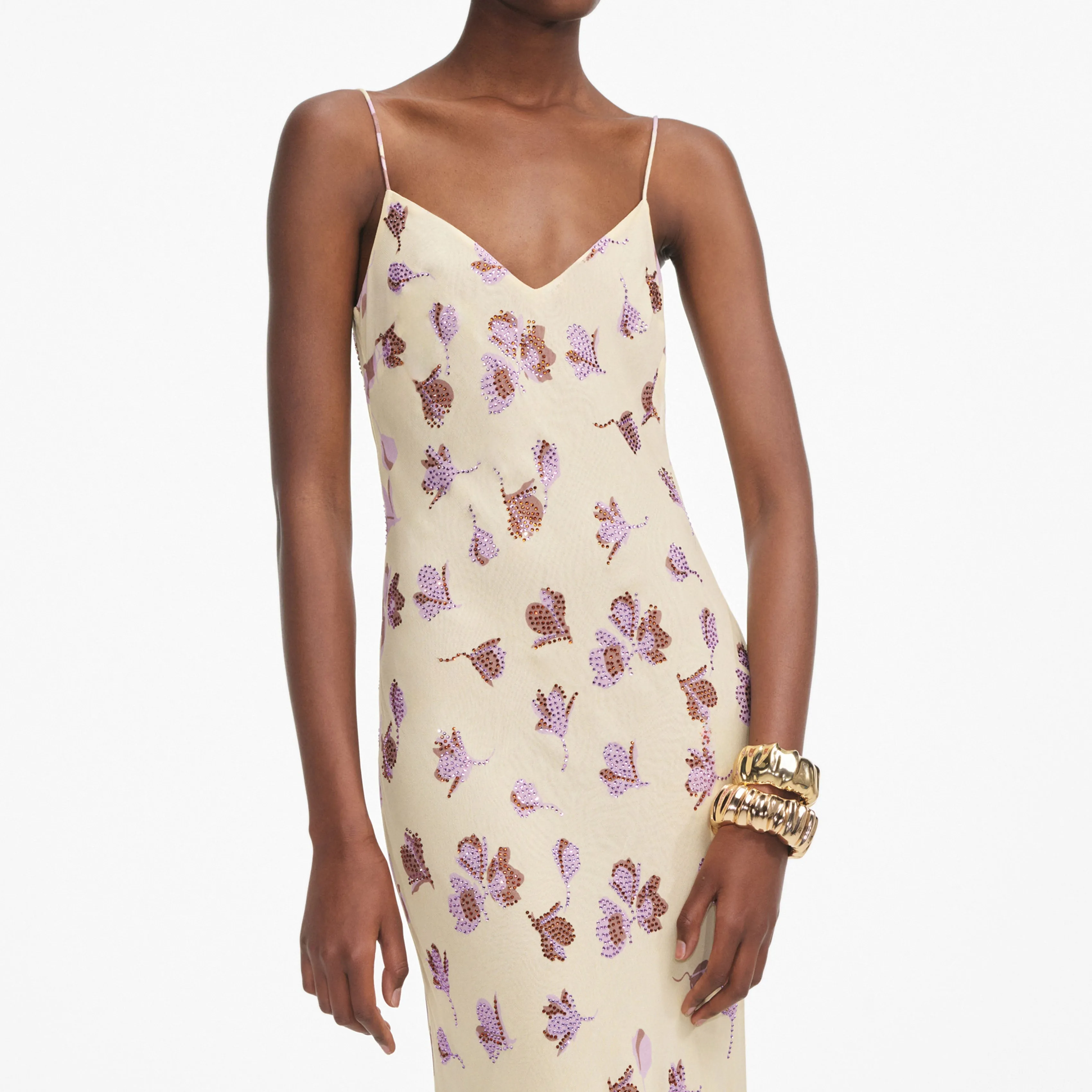 Yellow Floral Rhinestone Maxi Dress Self Portrait