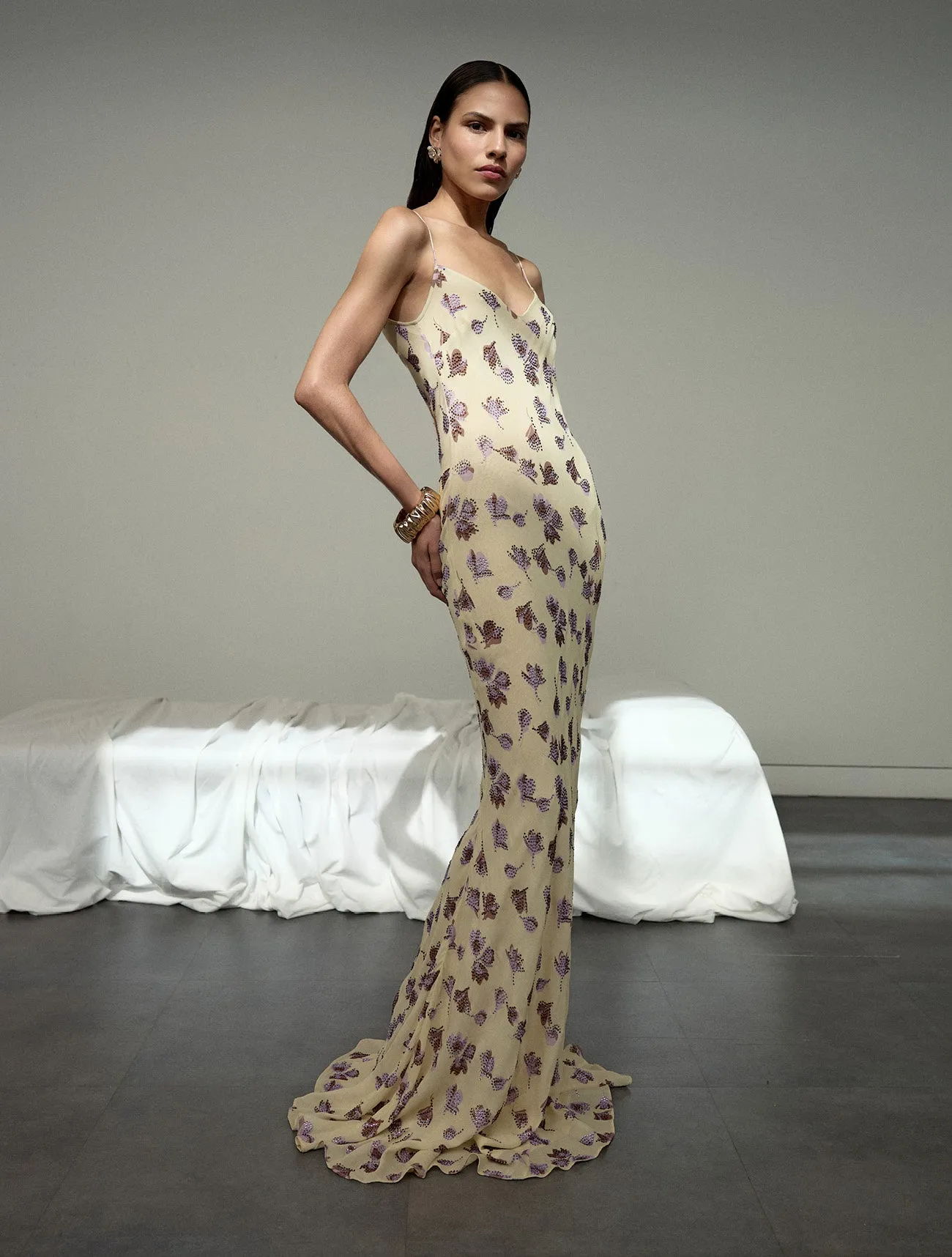 Yellow Floral Rhinestone Maxi Dress Self Portrait