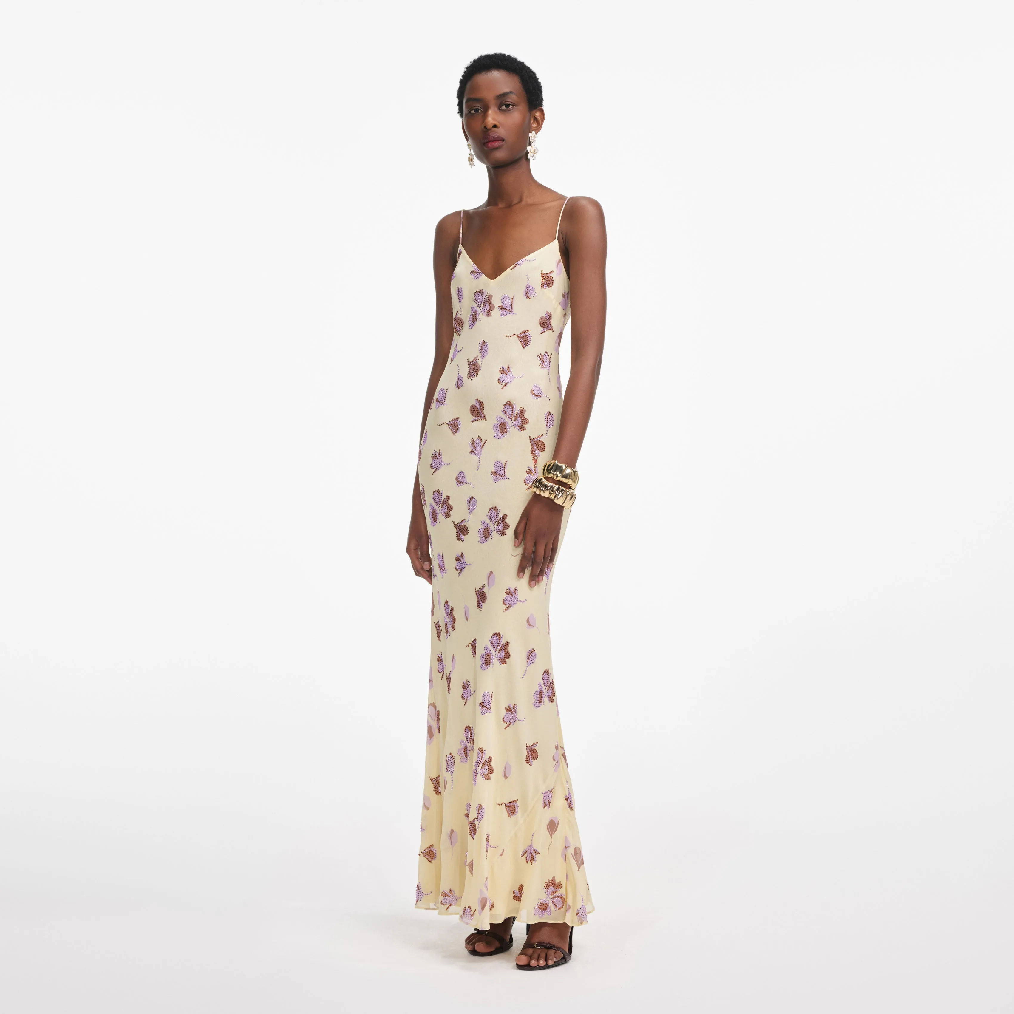 Yellow Floral Rhinestone Maxi Dress Self Portrait