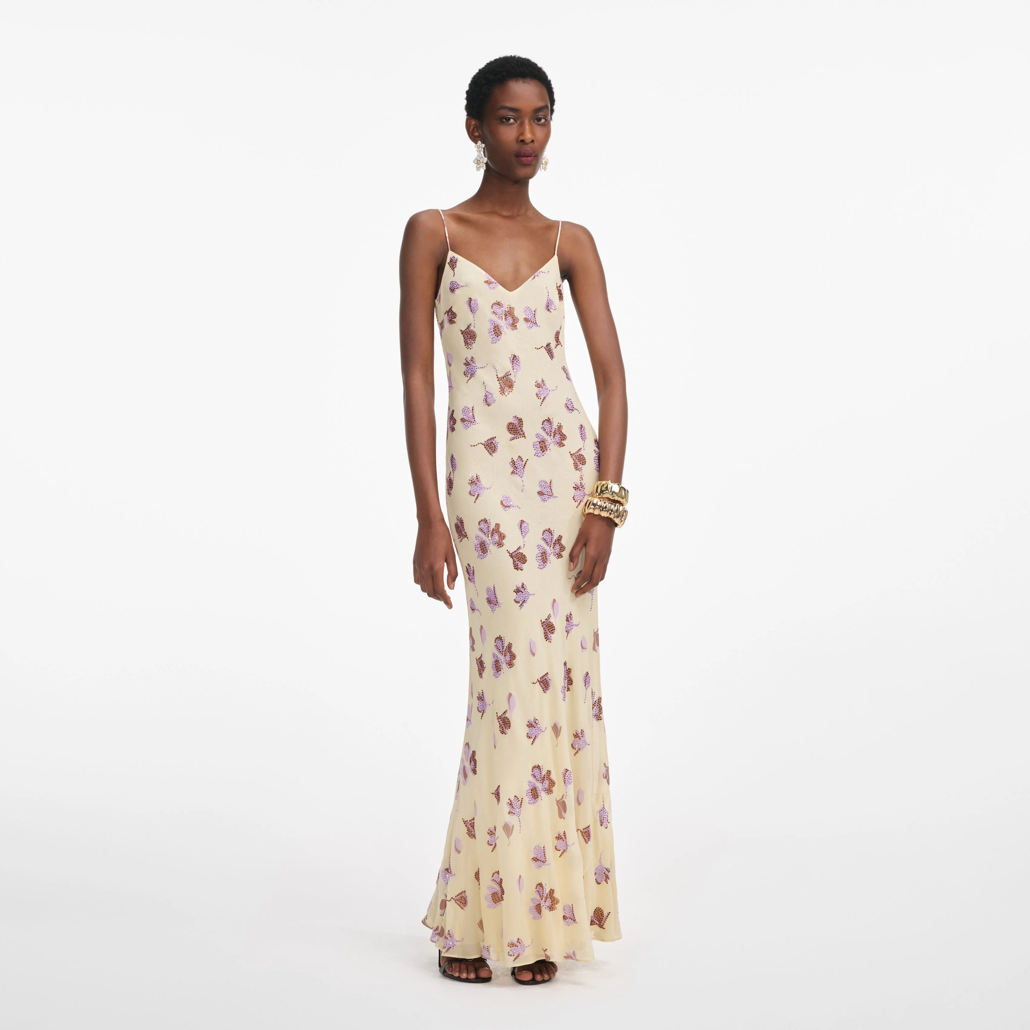 Yellow Floral Rhinestone Maxi Dress Self Portrait