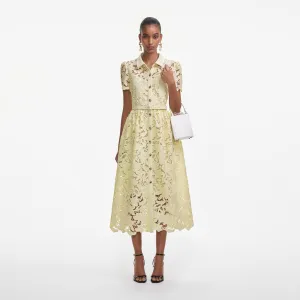 Yellow Lace Collared Midi Dress Self Portrait