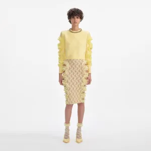 Yellow Lace Cut Out Midi Skirt Self Portrait