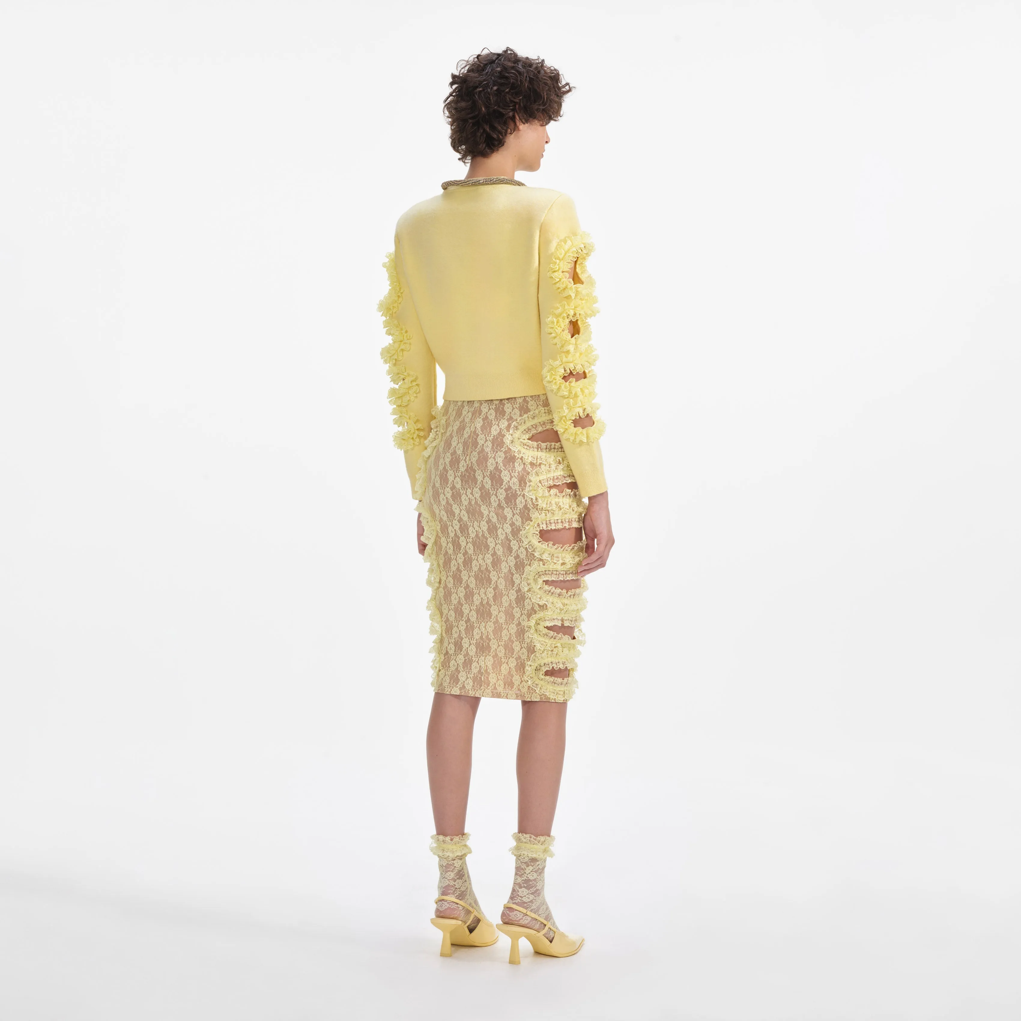 Yellow Lace Cut Out Midi Skirt Self Portrait