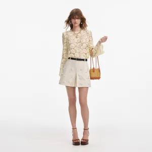 Yellow Lace Fluted Sleeve Top Self Portrait